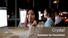  Presentation with technical service - Theme with asian-young-adult-confidence-operator background and a violet colored foreground