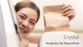  Presentation with food service - Cool new PPT theme with asian-young-adult-in-car backdrop and a lemonade colored foreground