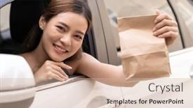  Presentation with car service - Beautiful slide set featuring asian-young-adult-in-car backdrop and a soft green colored foreground