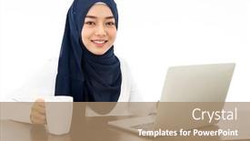  Presentation with home office - Presentation theme featuring asian-young-adult-woman-wearing background and a coral colored foreground