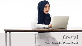  Presentation with home office - Cool new presentation theme with asian-young-adult-woman-wearing backdrop and a light gray colored foreground