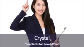  Presentation with finger point - Colorful PPT theme enhanced with asian young businesswoman hold with clipboard and finger point up backdrop and a wine colored foreground