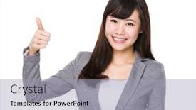 Presentation with show - Presentation consisting of asian young businesswoman show with thumb up background and a light gray colored foreground