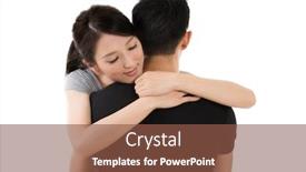  Presentation with comfort zones - Audience pleasing presentation theme consisting of asian young couple hug and comfort closeup portrait backdrop and a tawny brown colored foreground