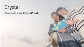  Presentation with asia - Amazing theme having asian young girl travel and look the map at victoria harbor hong kong asia backdrop and a light gray colored foreground