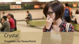  Presentation with wait - Slides enhanced with asian young girl wait for somebody in mall in taipei taiwan background and a coral colored foreground