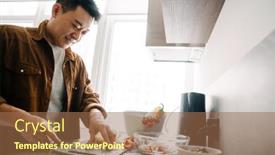 Presentation with lunch - Presentation theme featuring asian-young-man-cutting-vegetables background and a  colored foreground
