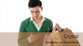  Presentation with asian nurse helps a man - Audience pleasing theme consisting of asian young man holding shopping backdrop and a coral colored foreground