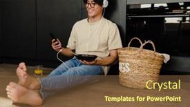  Presentation with asian music - Slide deck consisting of asian-young-man-listening background and a tawny brown colored foreground