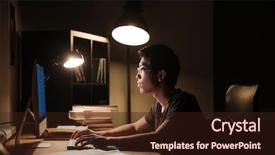  Presentation with asian nurse helps a man - Audience pleasing presentation consisting of asian young man using computer backdrop and a wine colored foreground