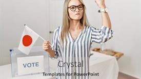  Presentation with political campaign - Slides having asian-young-woman-at-political background and a light gray colored foreground