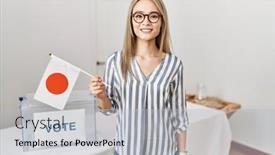  Presentation with political campaign - Theme consisting of asian-young-woman-at-political background and a light gray colored foreground