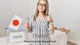  Presentation with political campaign - Presentation theme with asian-young-woman-at-political background and a soft green colored foreground