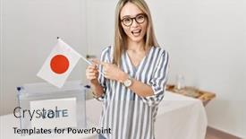  Presentation with political campaign - PPT layouts featuring asian-young-woman-at-political background and a light gray colored foreground
