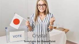  Presentation with political campaign - Theme featuring asian-young-woman-at-political background and a soft green colored foreground