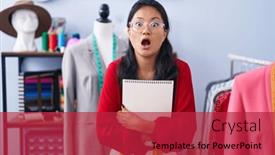  Presentation with asian - Presentation theme enhanced with asian-young-woman-dressmaker-standing background and a red colored foreground