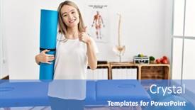  Presentation with yoga - Presentation design having asian-young-woman-holding-yoga background and a teal colored foreground