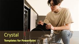  Presentation with eyeglasses - Presentation theme with asian-young-woman-in-eyeglasses background and a tawny brown colored foreground