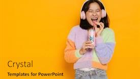  Presentation with asian music - Presentation design featuring asian-young-woman-listening-music background and a gold colored foreground