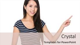  Presentation with finger point - Beautiful presentation design featuring asian young woman showing finger point up backdrop and a lemonade colored foreground