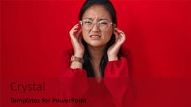  Presentation with asian music - Slide deck featuring asian-young-woman-standing-over background and a crimson colored foreground