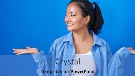  Presentation with comparison - Presentation consisting of asian-young-woman-standing-over background and a teal colored foreground