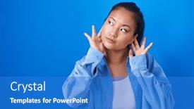 Presentation with deaf - PPT theme featuring asian-young-woman-standing-over background and a teal colored foreground