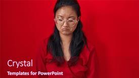  Presentation with woman crying - Slides consisting of asian-young-woman-standing-over background and a crimson colored foreground