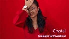  Presentation with memory - Slide deck featuring asian-young-woman-standing-over background and a crimson colored foreground
