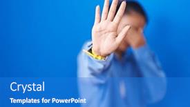  Presentation with blue eyes technology - Presentation design enhanced with asian-young-woman-standing-over background and a cobalt blue colored foreground