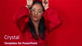  Presentation with asian - Presentation theme featuring asian-young-woman-standing-over background and a crimson colored foreground