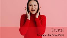  Presentation with asian - Slides having asian-young-woman-wearing-earrings background and a red colored foreground