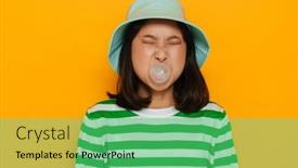  Presentation with chewing gum - PPT layouts enhanced with asian-young-woman-wearing-panama background and a seafoam green colored foreground