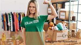  Presentation with stand strong - PPT layouts with asian-young-woman-wearing-volunteer background and a coral colored foreground