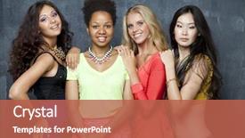  Presentation with women evolution - Audience pleasing slide deck consisting of africans asians - ethnic four women face backdrop and a  colored foreground