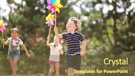  Presentation with children - Presentation theme with asiatic - group of happy children background and a tawny brown colored foreground
