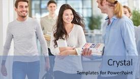  Presentation with learn - Presentation theme consisting of asiatic - successful team of university students background and a teal colored foreground