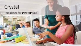  Presentation with working together - Theme featuring asiatic - two young women working together background and a light gray colored foreground