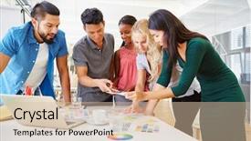  Presentation with team meeting - PPT theme consisting of asiatic - young and creative start-up team background and a  colored foreground