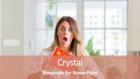 Presentation with china flag - PPT theme featuring asiatic - young woman at home holding background and a coral colored foreground