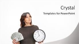  Presentation with clock - Audience pleasing presentation design consisting of aside showing clock holding money backdrop and a white colored foreground