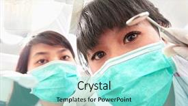  Presentation with examination - PPT layouts having asist - denstist doing the examination background and a  colored foreground