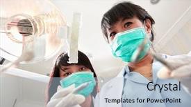  Presentation with examination - Colorful slide deck enhanced with asist - denstist doing the examination backdrop and a  colored foreground