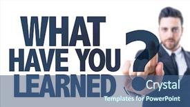  Presentation with 3d man business leader - Slide set with ask opportunity growth - business man pointing the text background and a ocean colored foreground