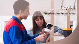  Presentation with camera - PPT theme consisting of client getting securty camera installed background and a soft green colored foreground