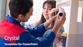  Presentation with home security camera - Presentation design with client getting securty camera installed background and a  colored foreground