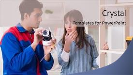  Presentation with contractor - Presentation theme featuring client getting securty camera installed background and a  colored foreground