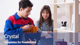  Presentation with home security camera - PPT theme enhanced with client getting securty camera installed background and a  colored foreground