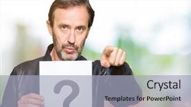  Presentation with question - Colorful PPT theme enhanced with ask want - handsome middle age man holding backdrop and a light gray colored foreground
