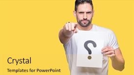  Presentation with paper - Slide deck consisting of ask want - handsome young man holding paper background and a yellow colored foreground